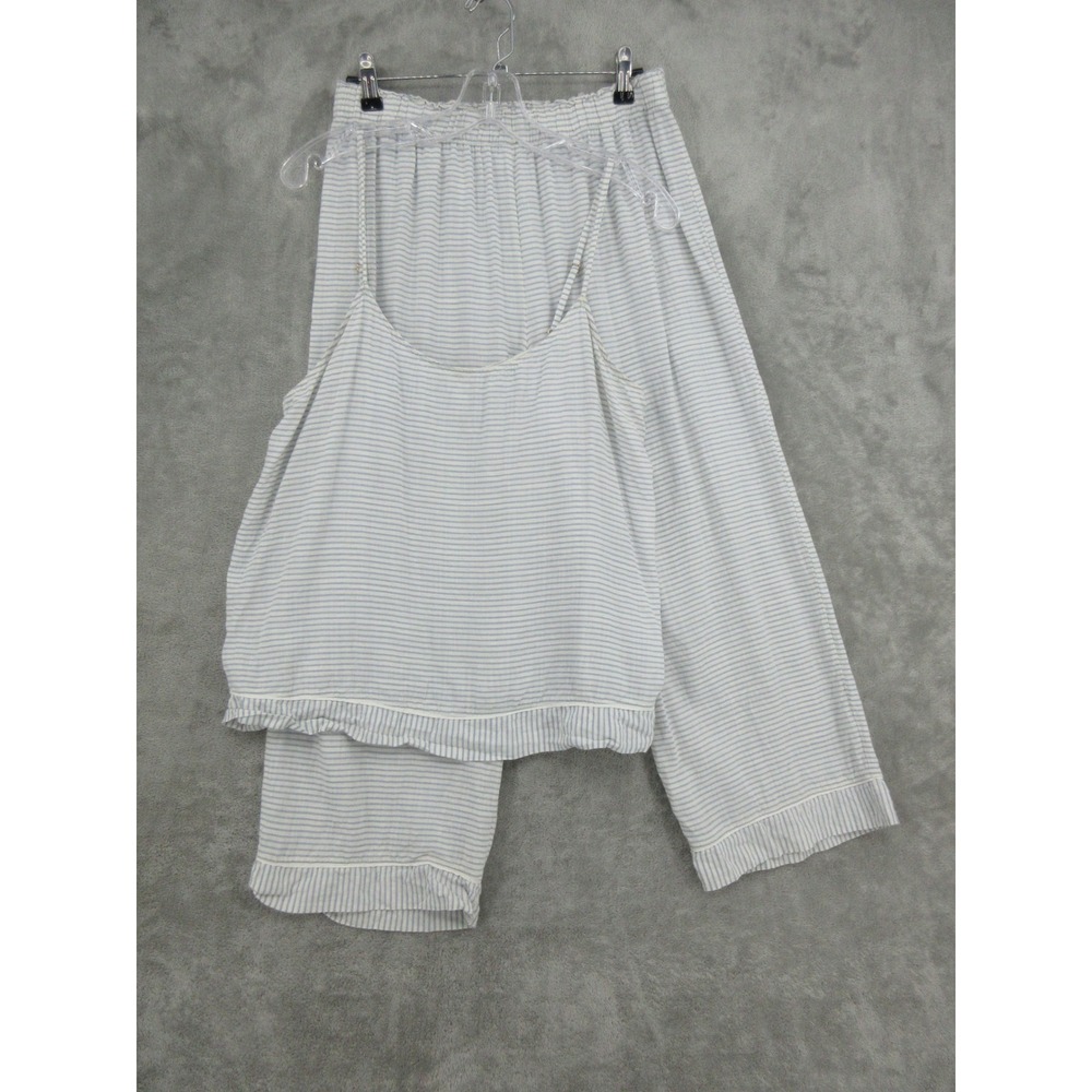 Eberjey Pajama Set Womens Size M Blue White Striped Cami Tank Top Wide Leg Pants